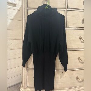 Black Ribbed Knit Sweater Hoodie Dress